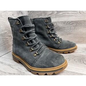 SOREL Women's Lennox NL4410-367 Grey Suede Lug Waterproof Combat Boots Size 6.5